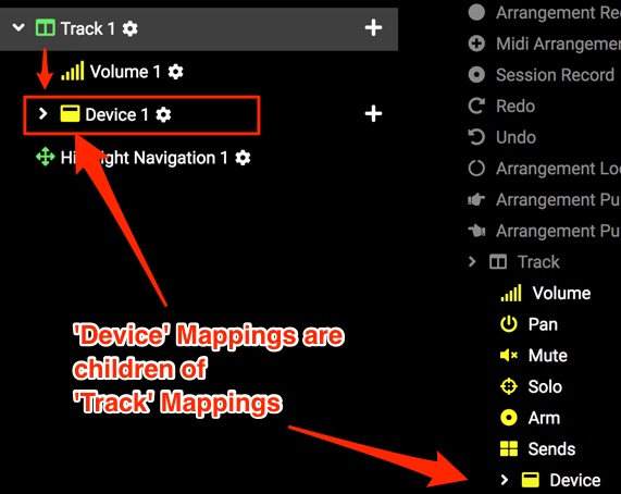 Device Mappings are children of Tracks