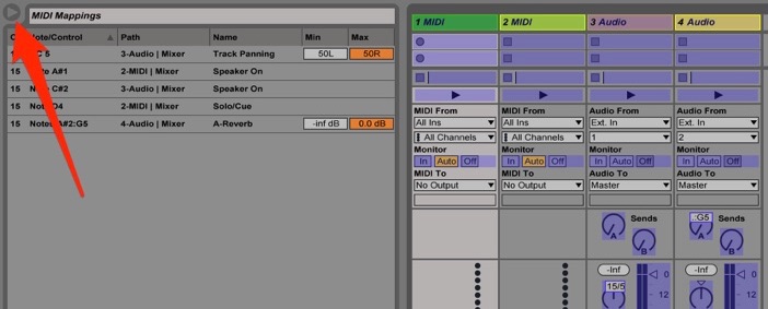 Ableton Live midi mapping browser, open and displaying a list of mappings