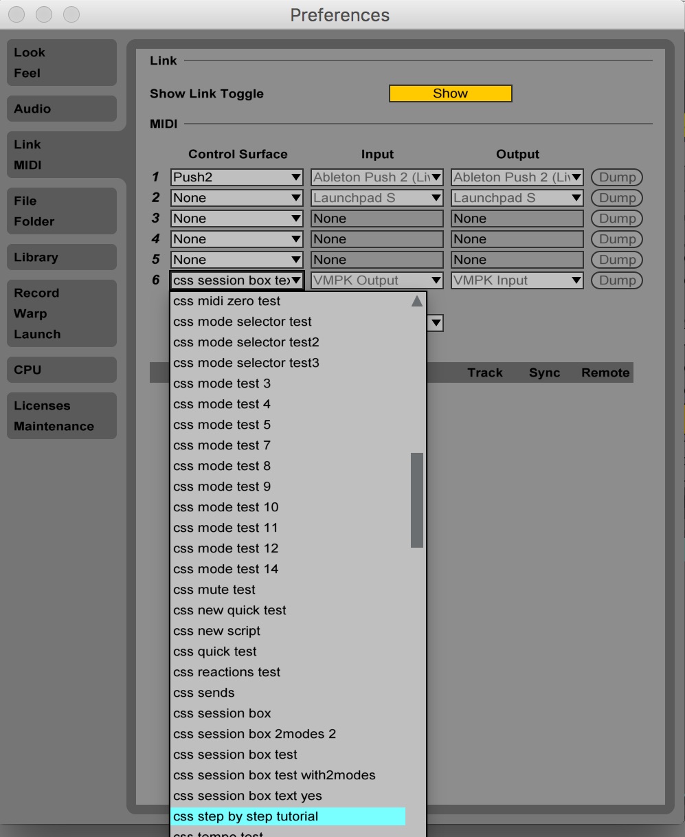 selecting your script in Ableton Live's preferences